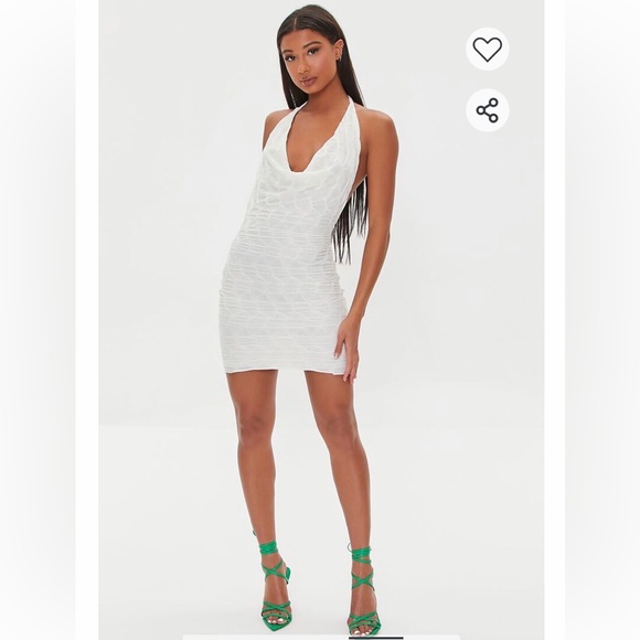 White Plunge Bodycon Halter Mini Going Out Open Back Party Dress - Picture 7 of 7